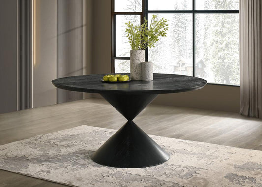 Lilola Home - Haven 59in Round Ebony Black Pedestal Dining Table with Hourglass Base - 30055 veiw 2