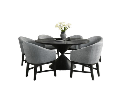 Lilola Home - Haven 7Pc 59in Round Ebony Black Pedestal Dining Set with Hourglass Table Base and Gray Barrel Chairs - 30055-1 veiw 1