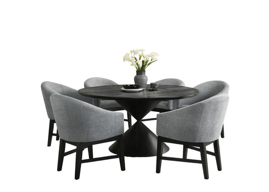 Lilola Home - Haven 7Pc 59in Round Ebony Black Pedestal Dining Set with Hourglass Table Base and Gray Barrel Chairs - 30055-1 veiw 1