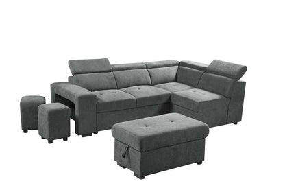 Lilola Home - Henrik Light Gray Sleeper Sectional Sofa with Storage Ottoman and 2 Stools - 89135 veiw 1