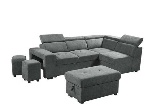 Lilola Home - Henrik Light Gray Sleeper Sectional Sofa with Storage Ottoman and 2 Stools - 89135 veiw 1
