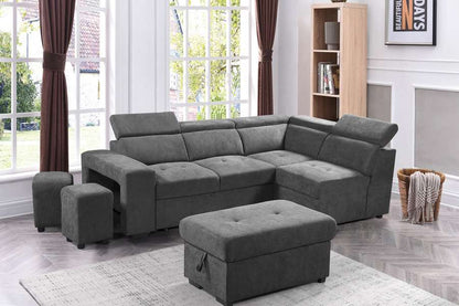 Lilola Home - Henrik Light Gray Sleeper Sectional Sofa with Storage Ottoman and 2 Stools - 89135 veiw 3