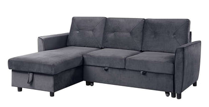 Lilola Home - Hudson Dark Gray Velvet Reversible Sleeper Sectional Sofa with Storage Chaise - 89330 veiw 1