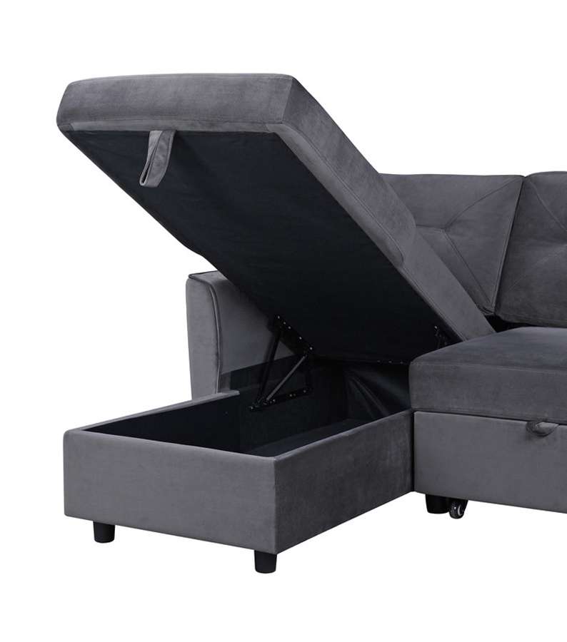 Lilola Home - Hudson Dark Gray Velvet Reversible Sleeper Sectional Sofa with Storage Chaise - 89330 veiw 3