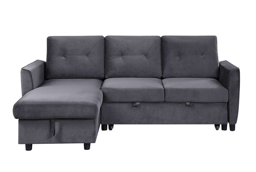 Lilola Home - Hudson Dark Gray Velvet Reversible Sleeper Sectional Sofa with Storage Chaise - 89330 veiw 4