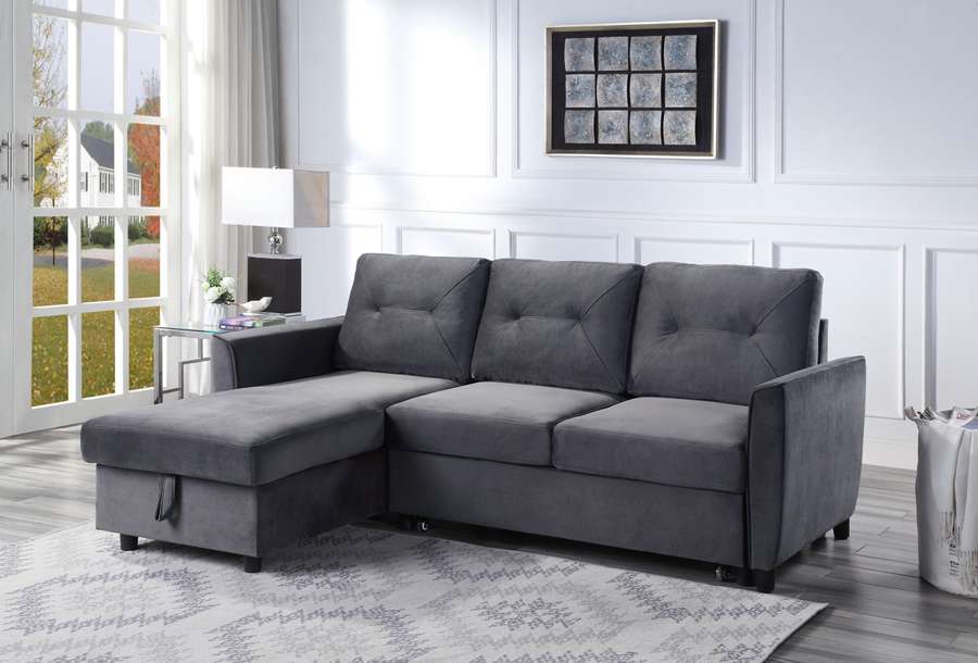 Lilola Home - Hudson Dark Gray Velvet Reversible Sleeper Sectional Sofa with Storage Chaise - 89330 veiw 5