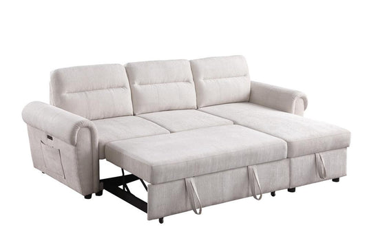 Lilola Home - Hugo 97inW Beige Chenille Reversible Sleeper Sectional Sofa Chaise with USB Charger - 89112CWH veiw 1