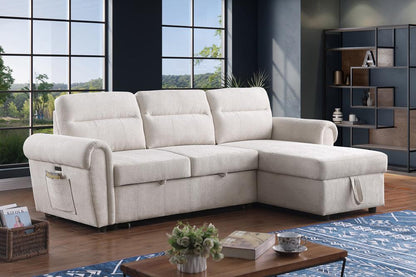 Lilola Home - Hugo 97inW Beige Chenille Reversible Sleeper Sectional Sofa Chaise with USB Charger - 89112CWH veiw 4