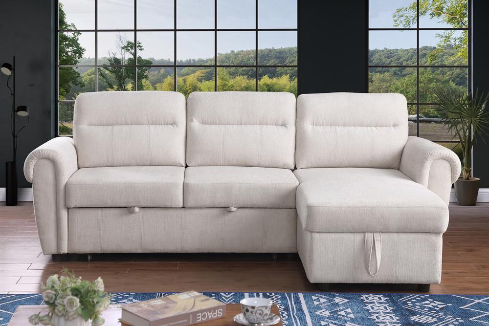 Lilola Home - Hugo 97inW Beige Chenille Reversible Sleeper Sectional Sofa Chaise with USB Charger - 89112CWH veiw 5