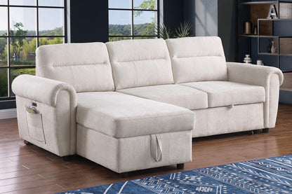 Lilola Home - Hugo 97inW Beige Chenille Reversible Sleeper Sectional Sofa Chaise with USB Charger - 89112CWH veiw 6
