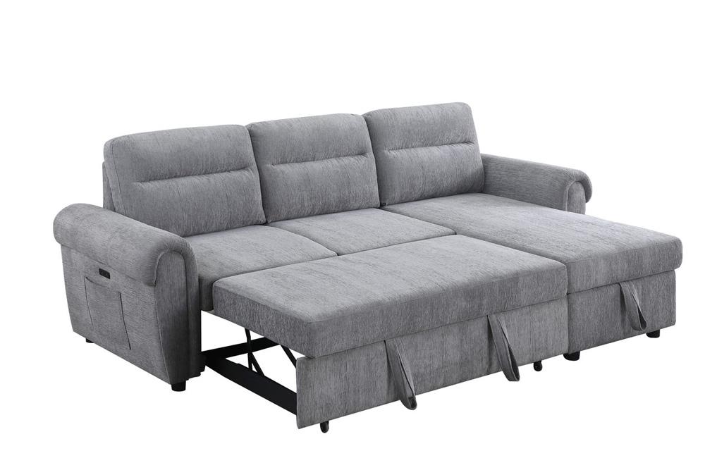 Lilola Home - Hugo 97inW Light Gray Chenille Reversible Sleeper Sectional Sofa Chaise with USB Chargers, Phone/Magazine Pockets - 89112CLG veiw 1
