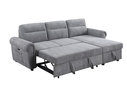 Lilola Home - Hugo 97inW Light Gray Chenille Reversible Sleeper Sectional Sofa Chaise with USB Chargers, Phone/Magazine Pockets - 89112CLG veiw 1
