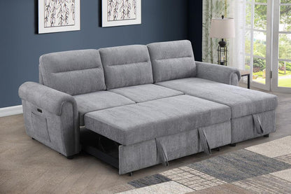 Lilola Home - Hugo 97inW Light Gray Chenille Reversible Sleeper Sectional Sofa Chaise with USB Chargers, Phone/Magazine Pockets - 89112CLG veiw 2