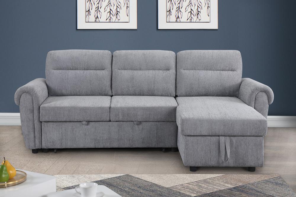 Lilola Home - Hugo 97inW Light Gray Chenille Reversible Sleeper Sectional Sofa Chaise with USB Chargers, Phone/Magazine Pockets - 89112CLG veiw 5