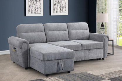 Lilola Home - Hugo 97inW Light Gray Chenille Reversible Sleeper Sectional Sofa Chaise with USB Chargers, Phone/Magazine Pockets - 89112CLG veiw 6