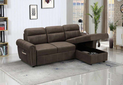 Lilola Home - Hugo Brown Reversible Sleeper Sectional Sofa Chaise with USB Charger - 89112 veiw 1