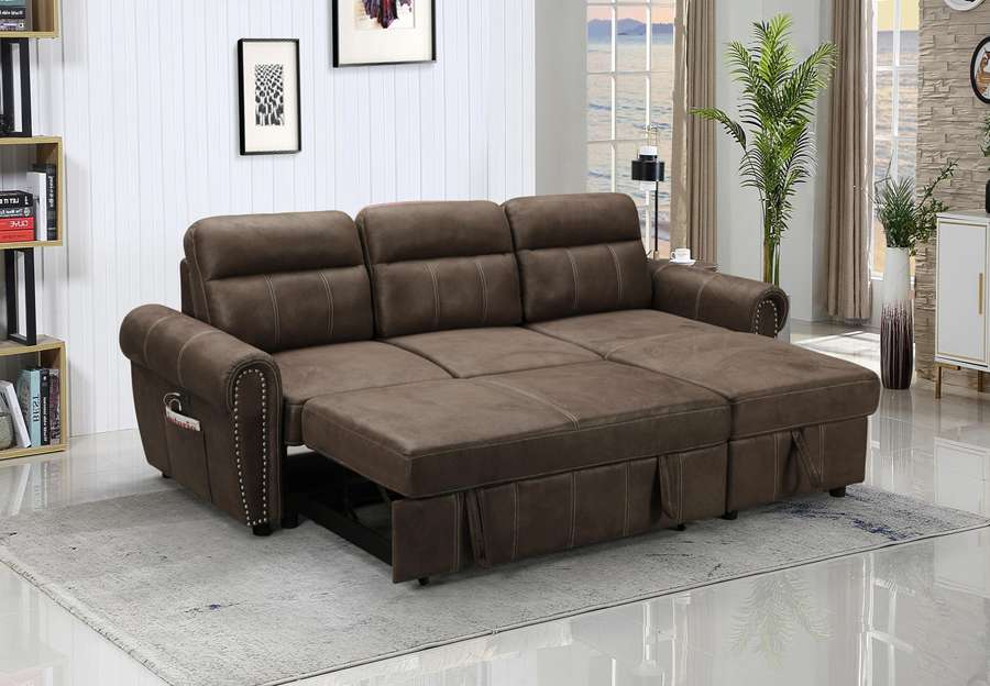 Lilola Home - Hugo Brown Reversible Sleeper Sectional Sofa Chaise with USB Charger - 89112 veiw 3