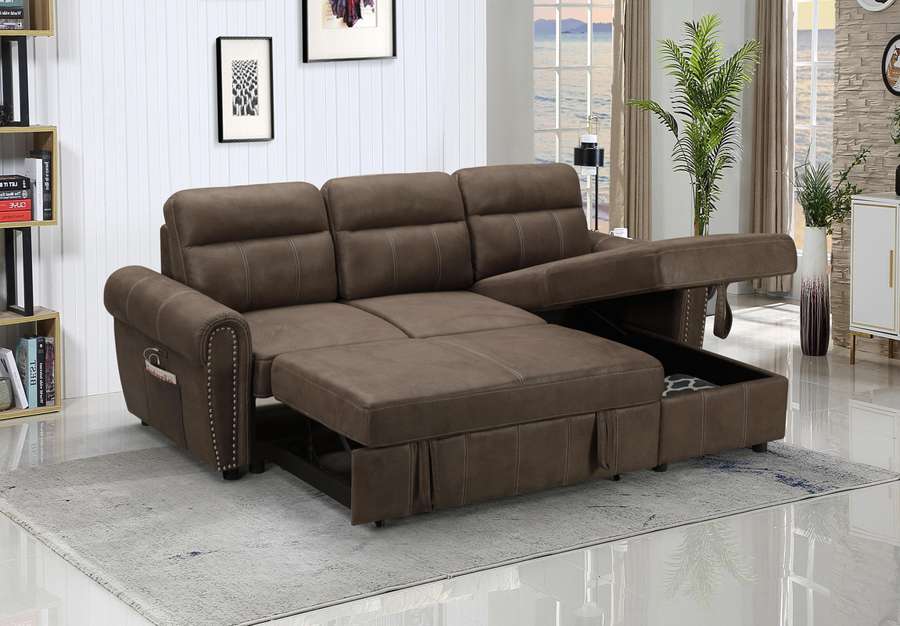 Lilola Home - Hugo Brown Reversible Sleeper Sectional Sofa Chaise with USB Charger - 89112 veiw 4