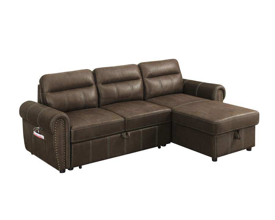 Lilola Home - Hugo Brown Reversible Sleeper Sectional Sofa Chaise with USB Charger - 89112 veiw 5