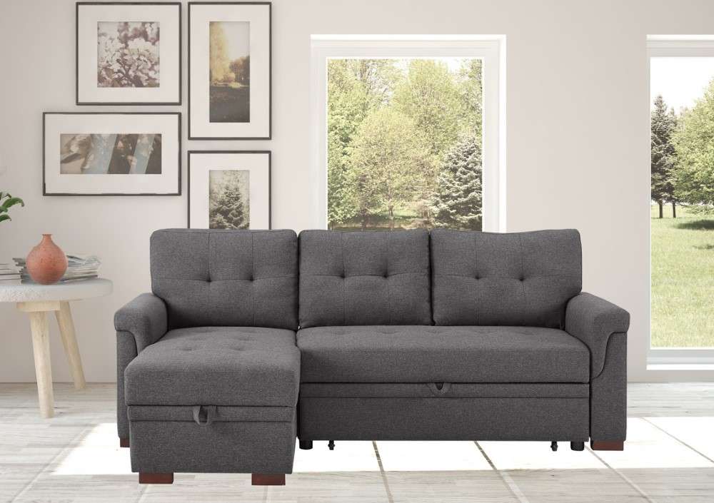 Lilola Home - Hunter Dark Gray Linen Reversible Sleeper Sectional Sofa with Storage Chaise - 981342 veiw 1
