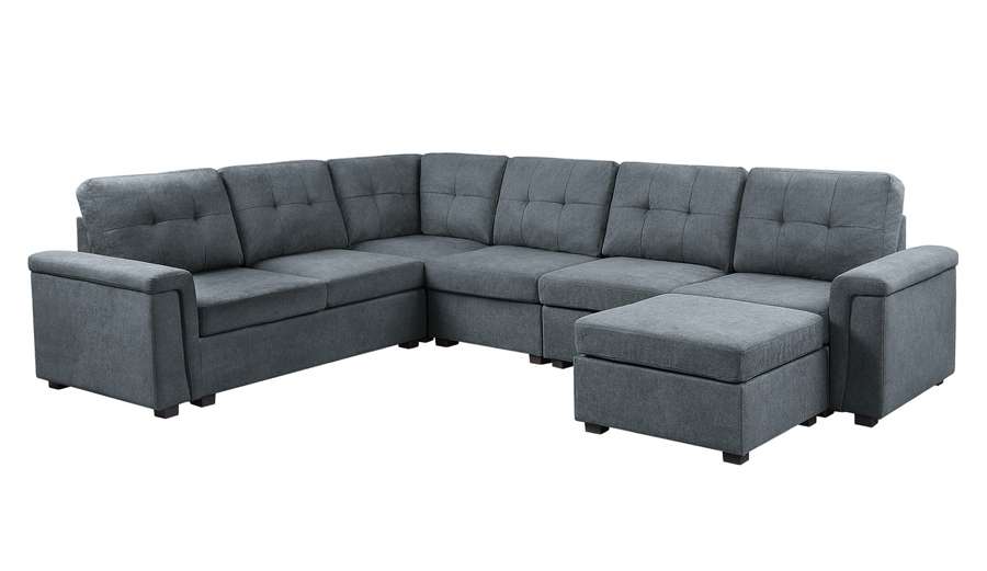 Lilola Home - Isla Gray Woven Fabric 7-Seater Sectional Sofa with Ottoman - 81804-4A veiw 2