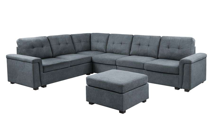 Lilola Home - Isla Gray Woven Fabric 7-Seater Sectional Sofa with Ottoman - 81804-4B veiw 1