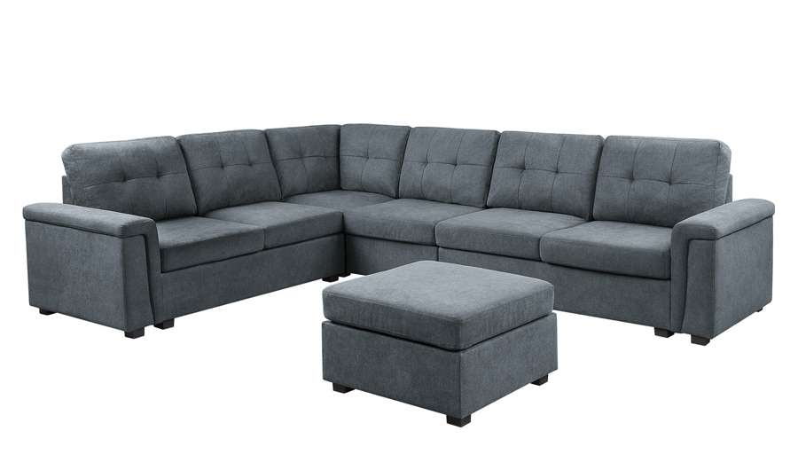 Lilola Home - Isla Gray Woven Fabric 7-Seater Sectional Sofa with Ottoman - 81804-4B veiw 2