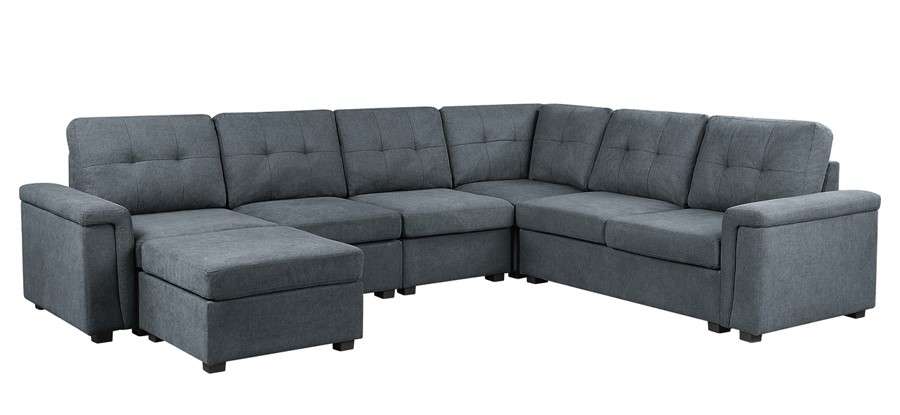 Lilola Home - Isla Gray Woven Fabric 7-Seater Sectional Sofa with Ottoman - 81804-4C veiw 1