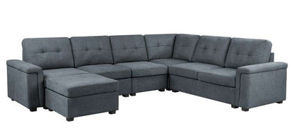 Lilola Home - Isla Gray Woven Fabric 7-Seater Sectional Sofa with Ottoman - 81804-4C veiw 1