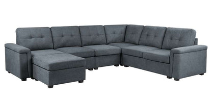 Lilola Home - Isla Gray Woven Fabric 7-Seater Sectional Sofa with Ottoman - 81804-4C veiw 2
