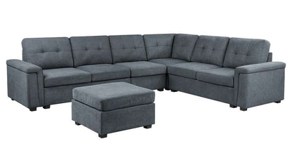 Lilola Home - Isla Gray Woven Fabric 7-Seater Sectional Sofa with Ottoman - 81804-4D veiw 1