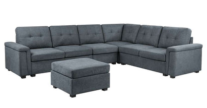 Lilola Home - Isla Gray Woven Fabric 7-Seater Sectional Sofa with Ottoman - 81804-4D veiw 2