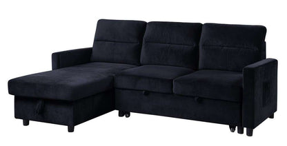 Lilola Home - Ivy Black Velvet Reversible Sleeper Sectional Sofa with Storage Chaise and Side Pocket - 89331 veiw 1