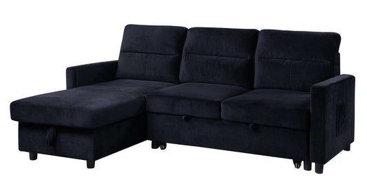 Lilola Home - Ivy Black Velvet Reversible Sleeper Sectional Sofa with Storage Chaise and Side Pocket - 89331 veiw 1