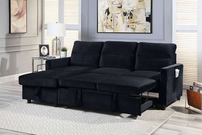 Lilola Home - Ivy Black Velvet Reversible Sleeper Sectional Sofa with Storage Chaise and Side Pocket - 89331 veiw 2