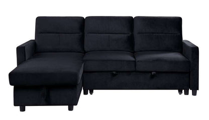 Lilola Home - Ivy Black Velvet Reversible Sleeper Sectional Sofa with Storage Chaise and Side Pocket - 89331 veiw 3