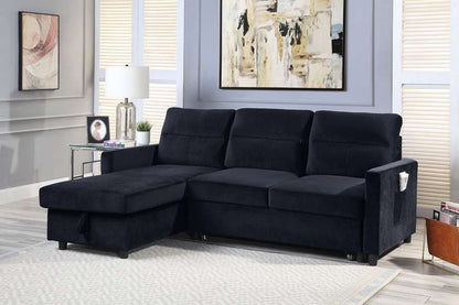 Lilola Home - Ivy Black Velvet Reversible Sleeper Sectional Sofa with Storage Chaise and Side Pocket - 89331 veiw 6