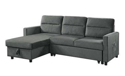 Lilola Home - Ivy Dark Gray Velvet Reversible Sleeper Sectional Sofa with Storage Chaise and Side Pocket - 89331DG veiw 1