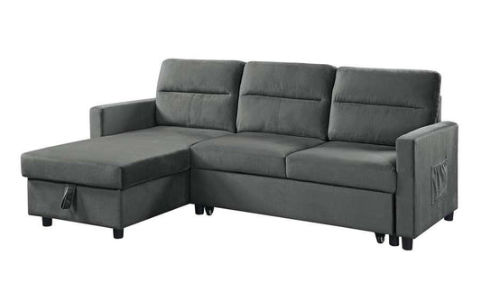 Lilola Home - Ivy Dark Gray Velvet Reversible Sleeper Sectional Sofa with Storage Chaise and Side Pocket - 89331DG veiw 1