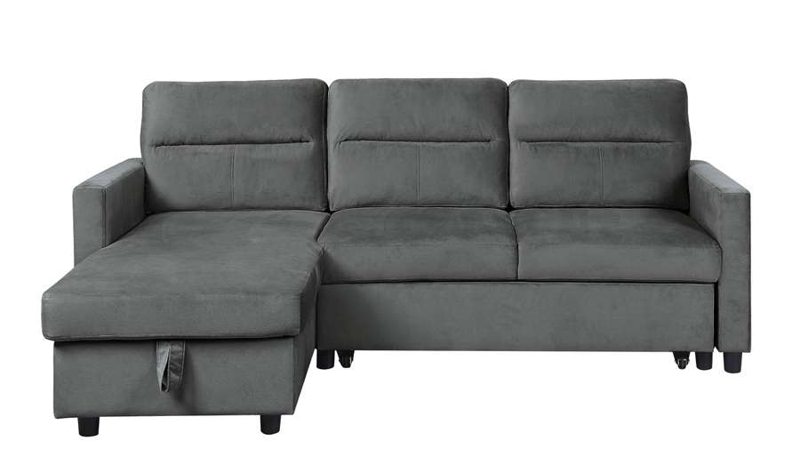 Lilola Home - Ivy Dark Gray Velvet Reversible Sleeper Sectional Sofa with Storage Chaise and Side Pocket - 89331DG veiw 2