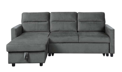 Lilola Home - Ivy Dark Gray Velvet Reversible Sleeper Sectional Sofa with Storage Chaise and Side Pocket - 89331DG veiw 2