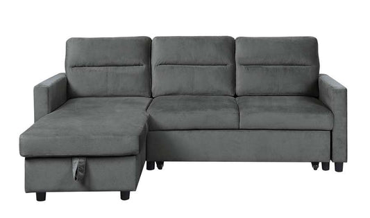 Lilola Home - Ivy Dark Gray Velvet Reversible Sleeper Sectional Sofa with Storage Chaise and Side Pocket - 89331DG veiw 2