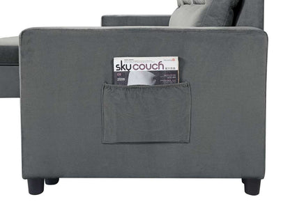 Lilola Home - Ivy Dark Gray Velvet Reversible Sleeper Sectional Sofa with Storage Chaise and Side Pocket - 89331DG veiw 4