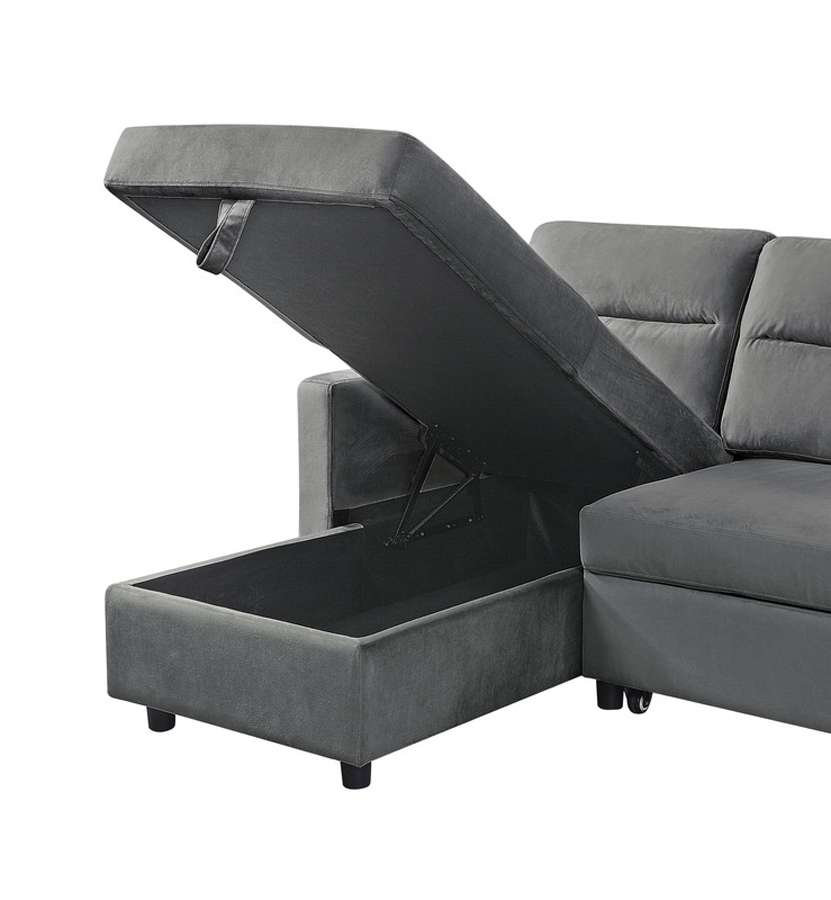 Lilola Home - Ivy Dark Gray Velvet Reversible Sleeper Sectional Sofa with Storage Chaise and Side Pocket - 89331DG veiw 5