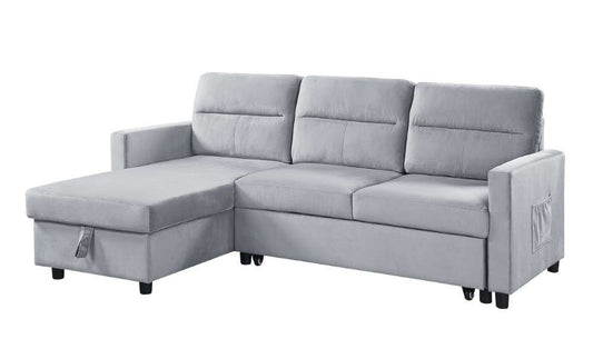 Lilola Home - Ivy Light Gray Velvet Reversible Sleeper Sectional Sofa with Storage Chaise and Side Pocket - 89331LG veiw 1