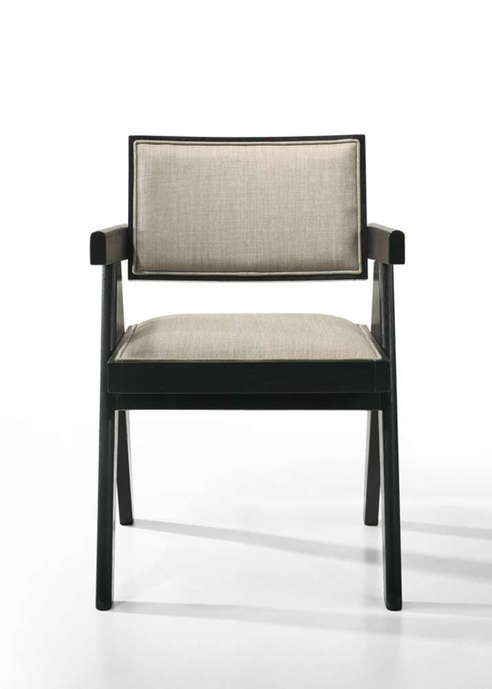 Lilola Home - Jasper 21inW Set of 2 Ebony Black Dining Arm Chairs with Beige Upholstered Seat - 30023-C veiw 4