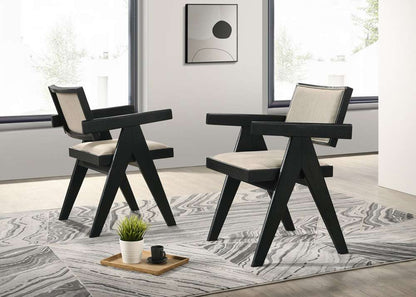 Lilola Home - Jasper 21inW Set of 2 Ebony Black Dining Arm Chairs with Beige Upholstered Seat - 30023-C veiw 5