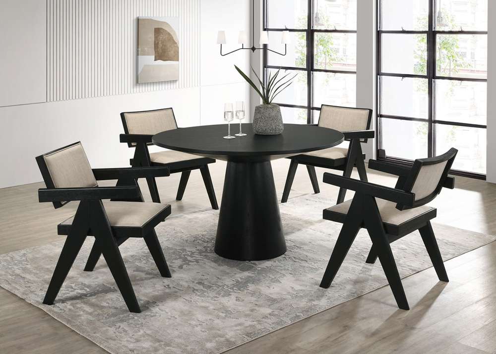 Lilola Home - Jasper 5-Piece Ebony Black 47inW Round Dining Set - 30023-2 veiw 6