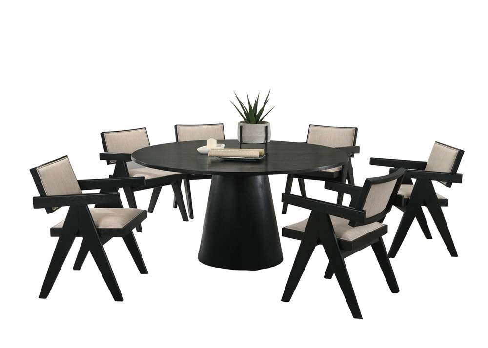 Lilola Home - Jasper 7-Piece Ebony Black 59inW Round Dining Set - 30023-3 veiw 1