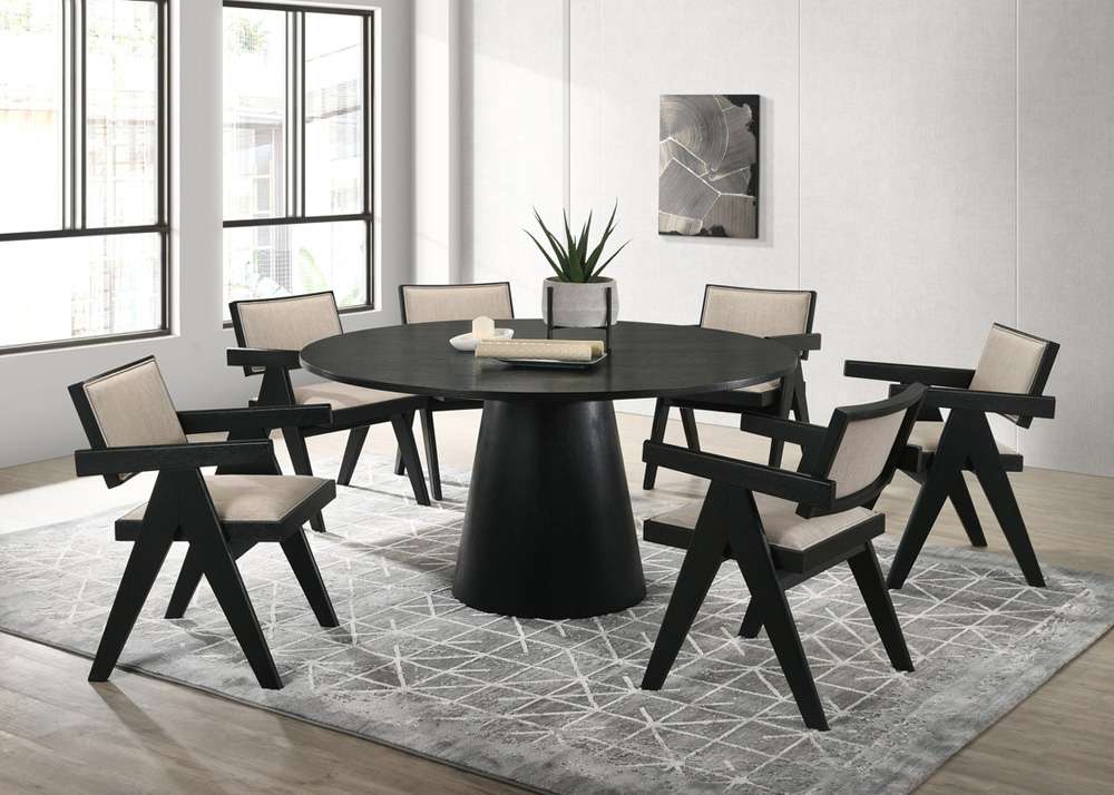 Lilola Home - Jasper 7-Piece Ebony Black 59inW Round Dining Set - 30023-3 veiw 6